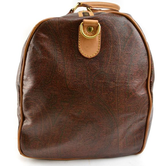 ETRO: Burgundy, Signature Paisley & Tan Leather Travel/Weekender Bag - Picture 4 of 12